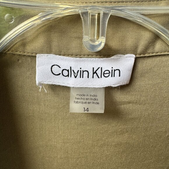 NWT Calvin Klein Olive Cotton Short Sleeve Button Front Shirtdress in Women's 14 - Picture 3 of 11